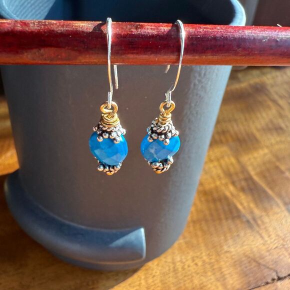 Turquoise Drop Earrings Sterling Silver Ear Hook Hypoallergenic - Picture 5 of 11